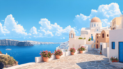 A beautiful summer day in Santorini, Greece, 