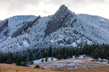 Flatirons, Snow, Boulder Colorado, Landscape, Sunset