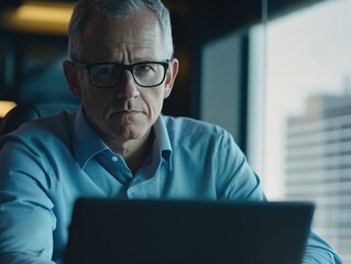 Wall Mural - Professional Businessman Looking Concerned at Computer Screen