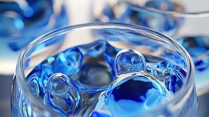 Poster - Blue Water Bubbles in Glassware Close-Up
