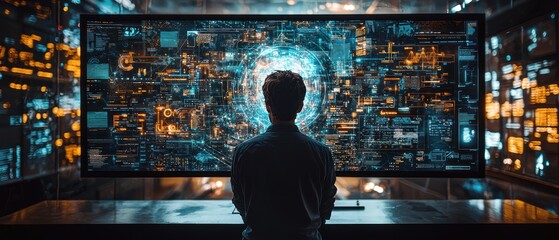 Aufkleber - A Man Looking at a Computer Screen Showing Digital Data