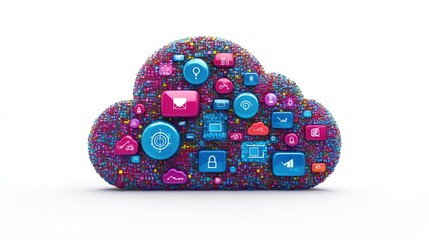 Poster - Colorful Cloud with Digital Icons and Symbols