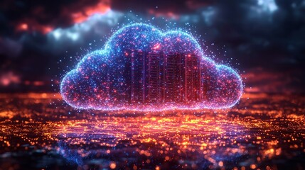 Fototapete - A Server Rack Inside a Glowing Cloud