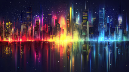 Canvas Print - Abstract colorful futuristic cityscape bathed in neon light, a digital dreamscape of information and connection design abstract background. Dreamscape. Illustration