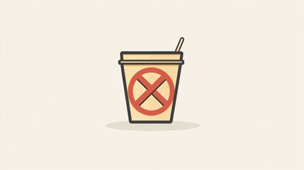 90.A clean, modern vector line icon with a coffee cup and a small snack crossed out by a red prohibition circle. The thin black lines and minimalist style make it easy to understand, and the design