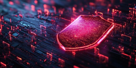 Poster - Glowing Shield Symbol on a Futuristic Circuit Board