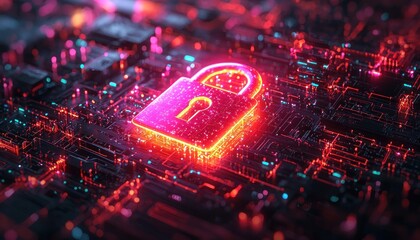 Aufkleber - Glowing Padlock Symbol on a Circuit Board