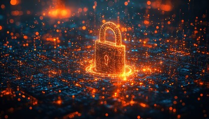 Aufkleber - Glowing Lock Symbol Over Abstract Circuit Board with Bokeh Lights