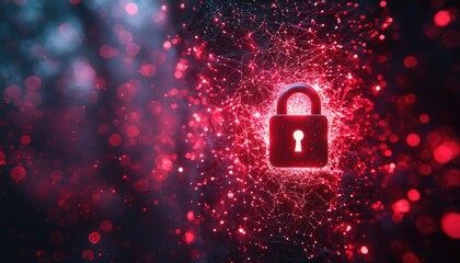 Aufkleber - Red Padlock with Glowing Lines and Bokeh