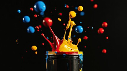 Poster - Vibrant Splash of Paint Droplets in Black Background