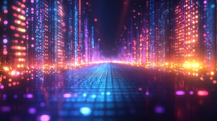 Aufkleber - Abstract Cityscape with Neon Lights and Grid Pattern