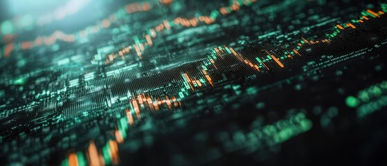 Aufkleber - Abstract Digital Data Display with Green and Orange Lines