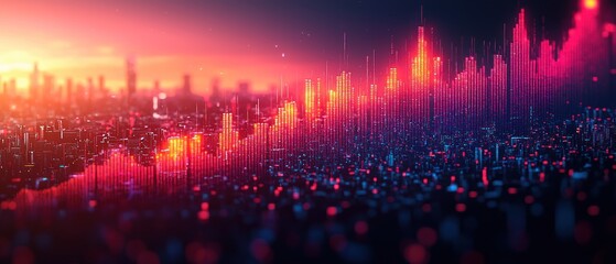 Poster - Abstract Cityscape with Red and Blue Lights at Sunset