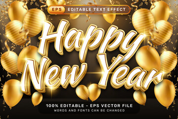 Poster - happy new year 3d text effect and editable text effect with luxury background and balloon decorations