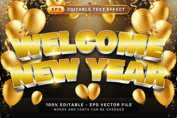 Poster - happy new year 3d text effect and editable text effect with luxury background and balloon decorations