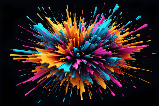 Abstract Colorful Powder Explosion Speed Motion Radial Shape on Black Background