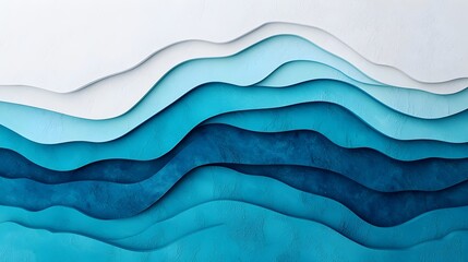 Poster - Elegant and Mesmerizing Minimalist Digital Art Featuring Swirling Teal and Blue Fluid Waves with Subtle Gradients on a Clean White Background
