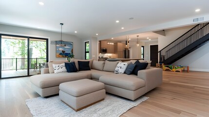 Poster - Cozy and Inviting Family Friendly Living Room with Neutral Colors and Plush Sectional Sofa for Relaxed Lifestyle