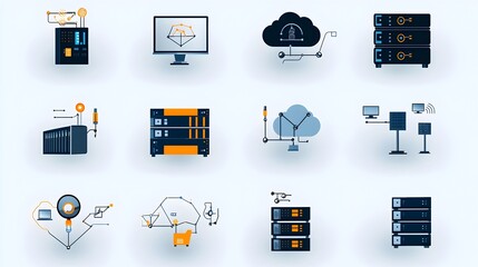 Leinwandbilder - Set of simple line icons representing web hosting cloud computing data exchange and server infrastructure on a clean white background  These minimalist graphic symbols can be used for web design
