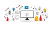 © NKCoolper - Live webinar icon set in line style with various symbols for business meeting classroom and conference sessions on a white background  Representing online learning virtual presentations training