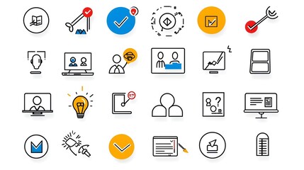 Leinwandbilder - Comprehensive Icon Set in Minimalist Line Style Design for Live Webinar Business Meeting Team Discussion and Interview Symbols Displayed on Clean White Background  Suitable for Websites Presentations