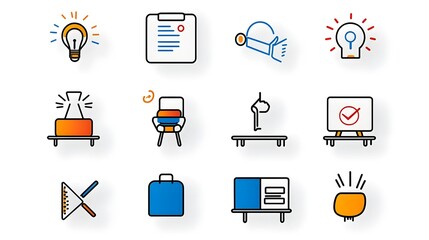 Leinwandbilder - A set of simple line art icons depicting various symbols related to classroom interviews team discussions and professional meetings on a clean white background