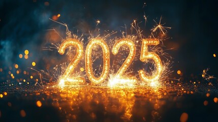 Wall Mural - Happy new year sparkling fireworks forming number 2025