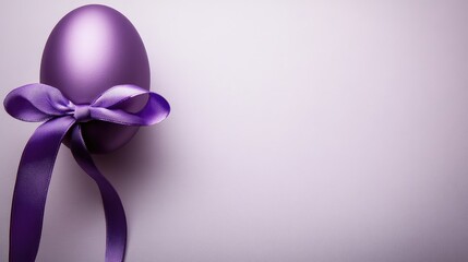 Poster - Purple Egg Decoration with Ribbon on Soft Background