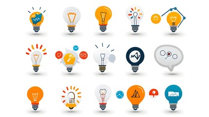 Aufkleber - A collection of simple and modern icons depicting the concept of innovation including a light bulb as a symbol of ideas thought bubbles representing creativity