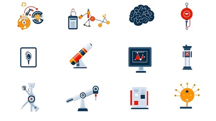Fototapete - Intelligence Icons Depicting Data Analysis Digital Brain and Automation Concepts on a White Background  Futuristic Representing Technology Machine Learning and Information Processing