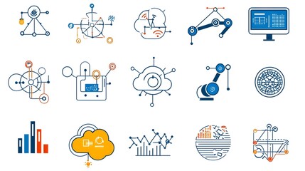 Aufkleber - of intelligence icons including robotic arms cloud computing and big data analysis on a white background representing the future of digital technology and innovation
