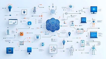 Poster - Comprehensive Collection of Icons Showcasing Neural Networks Robotic Assistants and Cloud Based Services on a Clean White Background