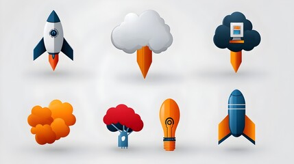 Fototapete - Intelligence Icon Set with Data Clouds Machine Vision and Smart Technology on a Clean White Background  High Tech Digital Futuristic for Computer Software IT and Technology Concepts