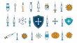 © Srinard - Collection of vaccine icons and symbols including immunity shield virus and syringe on a clean white background representing healthcare disease prevention and immunization concepts