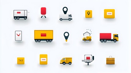 Aufkleber - Collection of icons for delivery and shipping services featuring trucks parcels and tracking elements on a white background  Representing logistics transportation and e commerce concepts