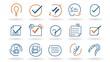 © Srinard - Collection of Survey Icons Including Checkmarks Question Marks and Feedback Forms on a Clean White Background  Minimalist Flat for Business Data Control and Evaluation Concepts