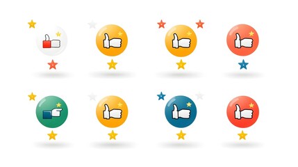 Leinwandbilder - set of various survey response icons including thumbs up question mark bubbles and star ratings on a clean white background  These graphic elements can be used for web and mobile app user interface