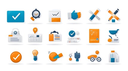 Aufkleber - icons for survey and opinion gathering with symbols for checklists feedback and ratings on a clean white background