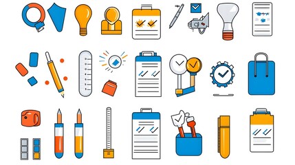 Leinwandbilder - Comprehensive collection of survey and poll icons featuring various question forms ratings and data symbols presented on a clean white background