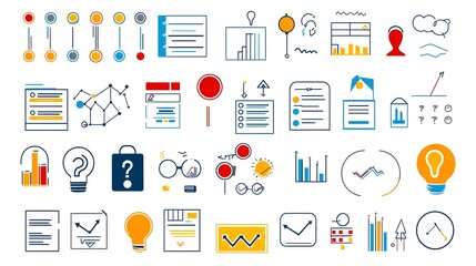 Fototapete - Comprehensive collection of various survey and poll icons including question forms ratings and data symbols all presented on a clean white background
