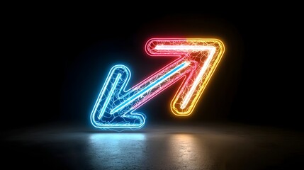 Poster - Sleek and elegant colorful light beam arrow design pointing to the right at the center on a black background conveying a sense of energy movement and dynamic potential