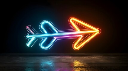 Aufkleber - Dynamic arrow made of glowing multicolored light beams pointing to the right with a sleek elegant shape set against a striking black background  This high energy