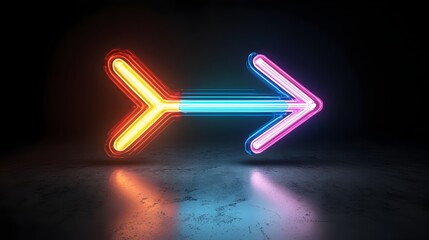 Aufkleber - Vibrant dynamic arrow made of glowing multicolored light beams pointing to the right with a sleek futuristic shape set against a captivating black background  This abstract