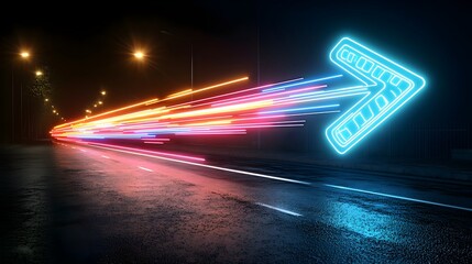 Aufkleber - Stunning visual of a glowing dynamic arrow shaped beam of vivid luminous light streaking across a deep black background conveying a sense of motion energy and technological innovation