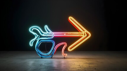 Aufkleber - Radiant and dynamic arrow shaped composition formed by colorful beams of light with a flowing luminous design on a dark background  Representing direction energy and digital or technological elements