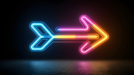 Fototapete - Bright vibrant light beams forming a sleek dynamic arrow shape that points right with an energetic futuristic feel on a dark minimalist background  This abstract