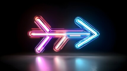 Striking image of a bright glowing arrow shaped pointer with dynamic vibrant light beams in a variety of colors pointing towards the right on a dramatic dark background  This digital has a modern