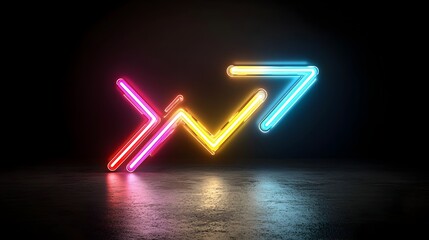 Poster - Striking image of a dynamic glowing light arrow in vibrant colors pointing towards the right on a sleek black background creating a futuristic innovative and visually compelling design