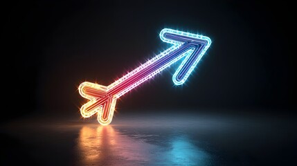 Aufkleber - A vibrant and glowing light arrow made of smooth dynamic beams smoothly pointing to the right with an impression of speed and elegance on a sleek black background