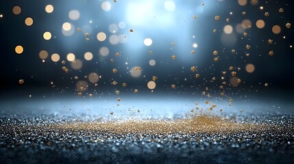 Leinwandbilder - Magical golden particles floating in the air over a dark background creating a mesmerizing bokeh effect with shimmering light spots evoking a sense of wonder and enchantment